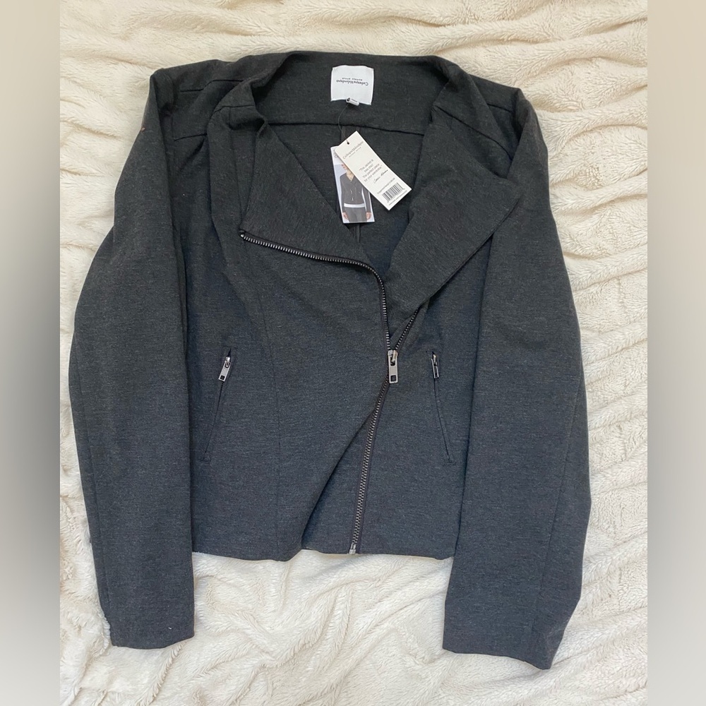 NWT Catherine Malandrino Moto Zip-Up Jacket grey sz XXL